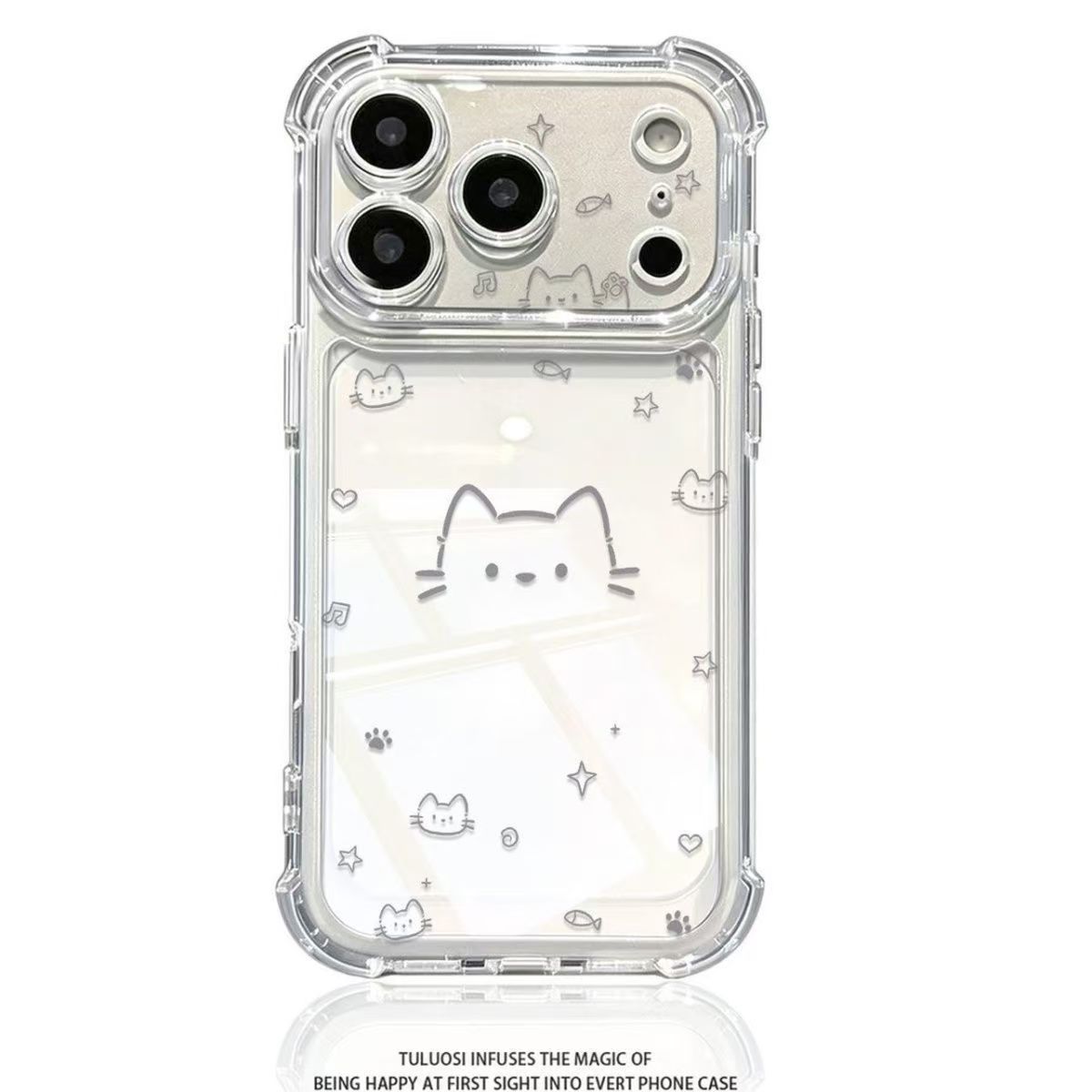 Cute Cartoon Cat Transparent Shockproof Case for Iphone 18 18pro 18promax 17 16 15 14 Transparent Soft TPU Phone Cover for iPhone