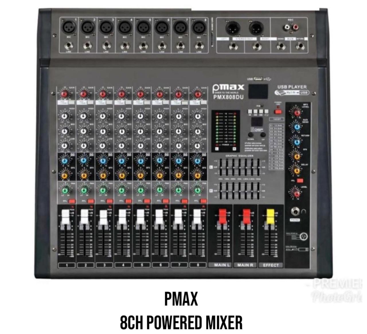 PMAX PMX808DU 8-Channel Powered Audio Mixer with Bluetooth, USB & DSP Effects – 2000W Professional Mixing Console 🎚️🔊