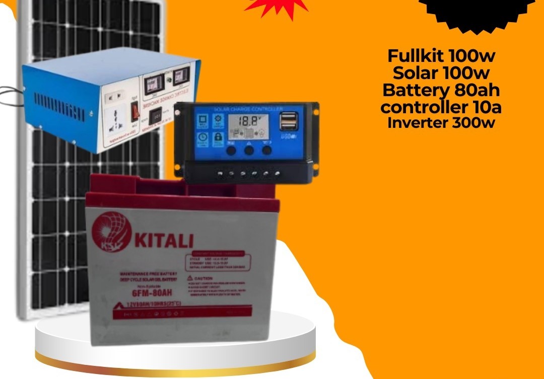 100W Off-Grid Solar Power Kit With 80Ah Battery & 300W Inverter