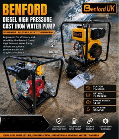Benford UK 14HP Diesel High Pressure Water Pump – 2 Inch Cast Iron Pump