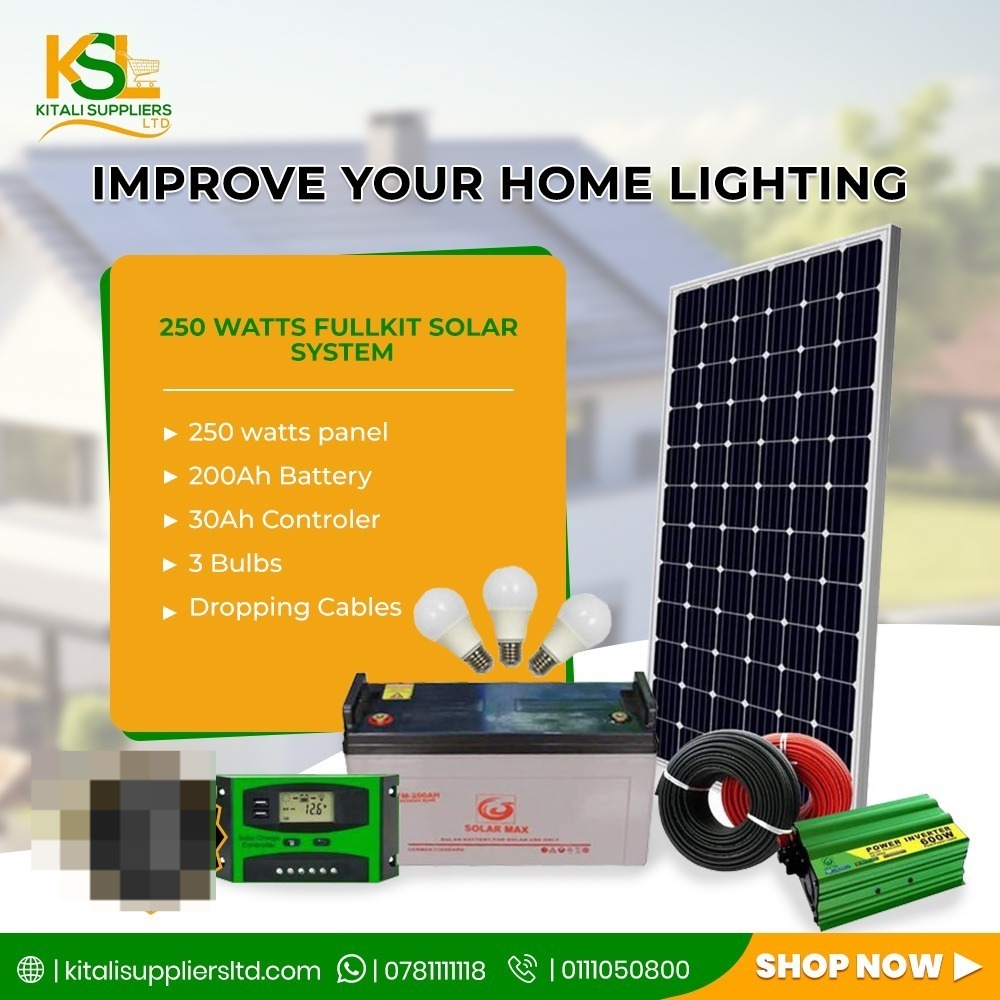 250W Solar Home Lighting System Full Kit With 200Ah Battery & 600W Inverter