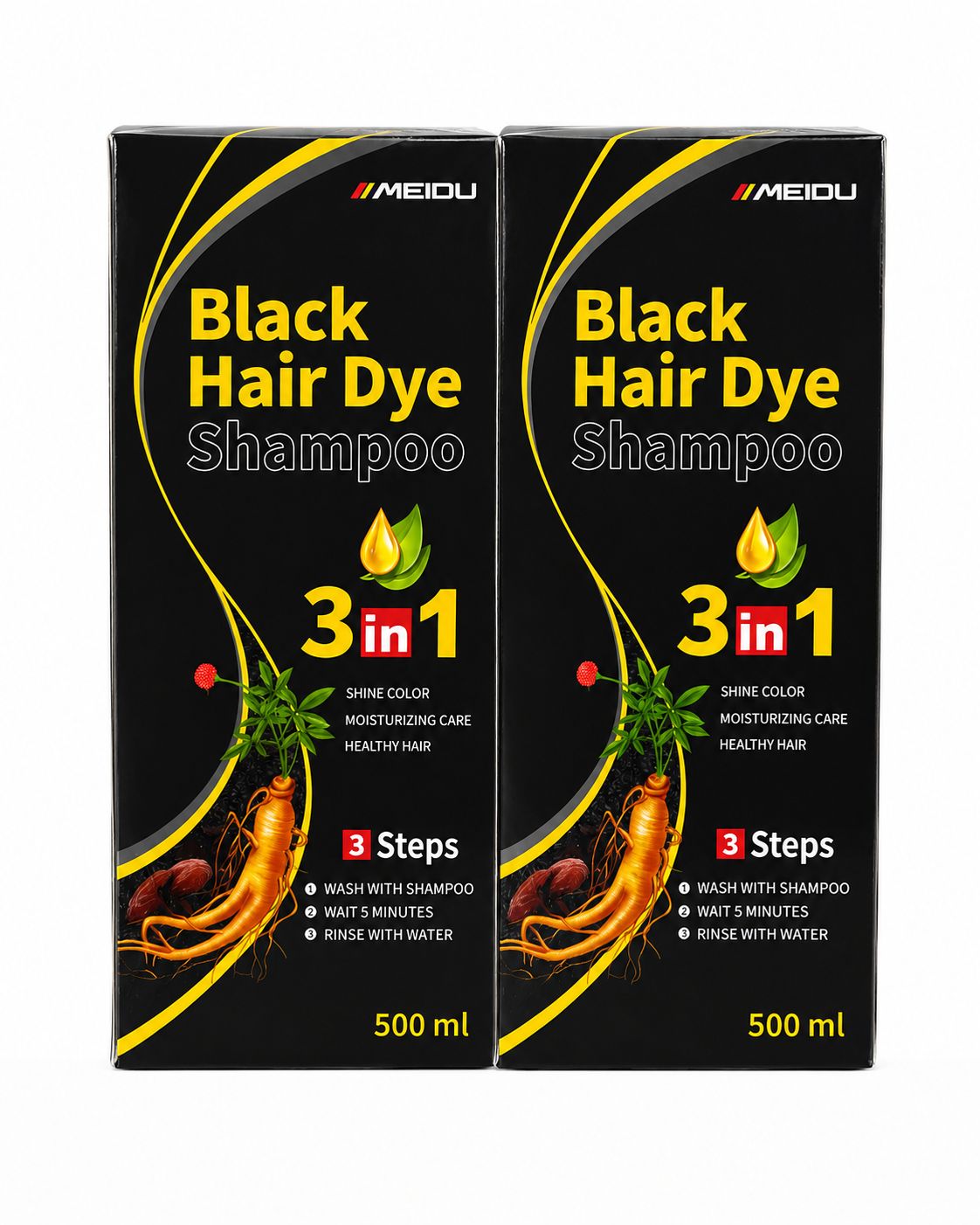 2pcs Meidu Black Hair Dye Shampoo 3 in 1 for Gray Hair, Black Hair Dye for Women Men/ Hair Color Herbal with Ingredients Natural-Covers Gray HaiOur hair dye shampoo is quickly change hair color