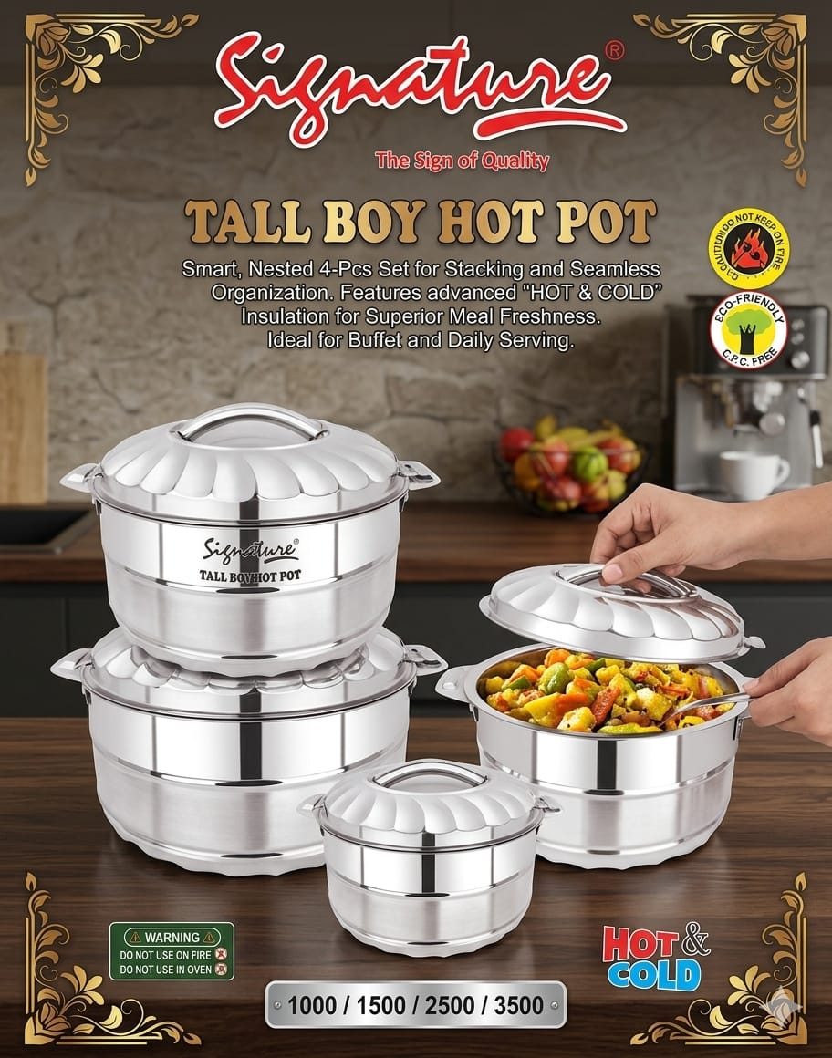 ✨ Signature Tall Boy Stainless Steel Insulated Hotpot Set | 4-Piece High-Capacity Food Warmers | Classy & Unique Professional Thermal Set ✅
