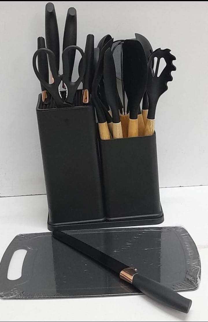 Premium Silicone Cooking Utensils Set 🔵 19-Piece Heavy-Duty Kitchen Tool & Knife Pack | Non-Stick Heat-Resistant Baking Cookware Kit with Storage Holder ✨