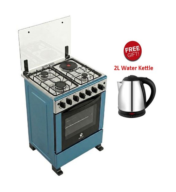EUROKEN 60cm x 60cm, 3 Gas Jet Burners + 1 Rapid Hot Plate, Electric Oven Standing Cooker
