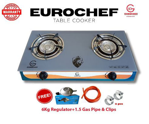 Eurochef Double Burner Tempered Glass Top Gas Cooker