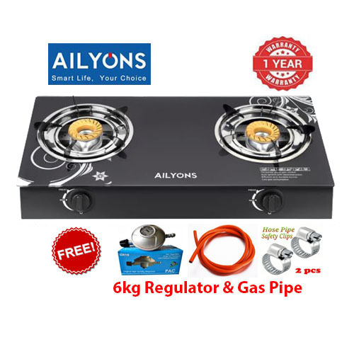AILYONS 2-Burner Glass Top Gas Cooker