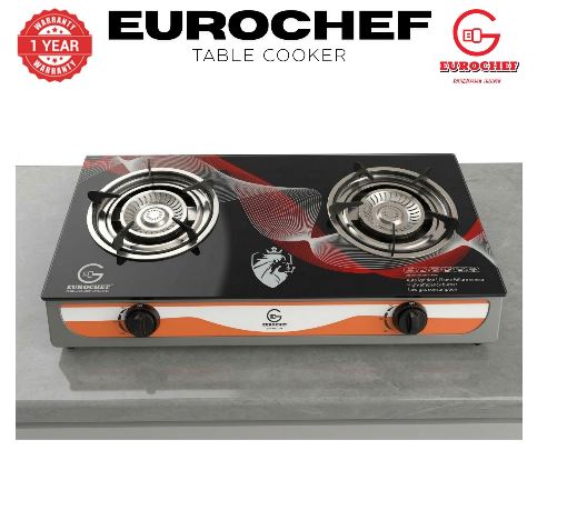 EUROCHEF 2-Burner Tempered Glass Top Gas Cooker