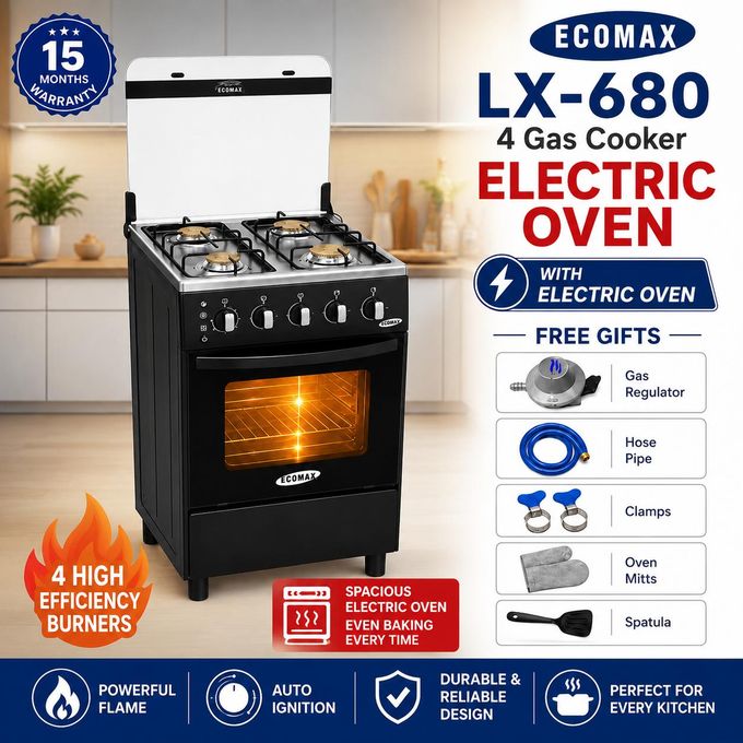 ECOMAX 50cm x 55cm, All 4 Gas Free Standing Cooker + Electric Oven