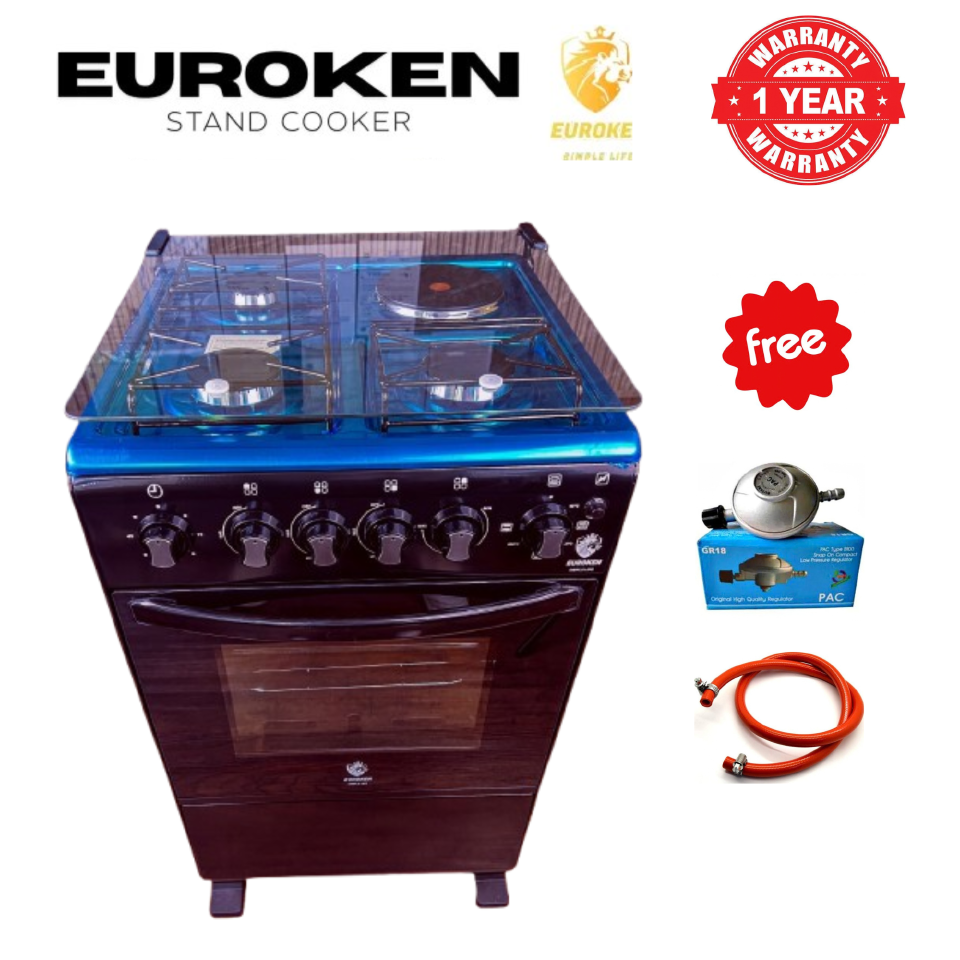 EUROKEN 50*55, 3 Gas Jet Burners + 1 Hot Plate, Electric Oven  Free Standing Cooker