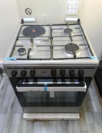 VON 60 X 60, 3 Gas Jet Burners + 1 Hot Plate Standing Cooker, FLAME FAILURE SAFETY & TURBO FAN, Electric Oven Cooker