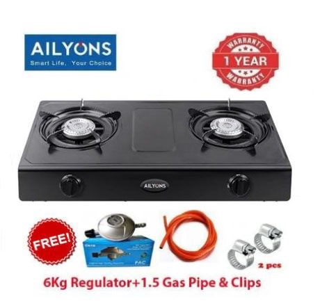 [ NEW MODEL ] AILYONS  GS017-1 Double Burner, Black,  Stainless Steel Gas Cooker