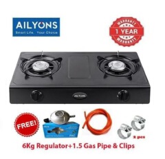 [ NEW MODEL ] AILYONS  GS017-1 Double Burner, Black,  Stainless Steel Gas Cooker