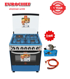 EUROCHEF 50*55, 3 Gas Jet Burners + 1 Hot Plate, Electric Oven Standing Cooker + GIFTS