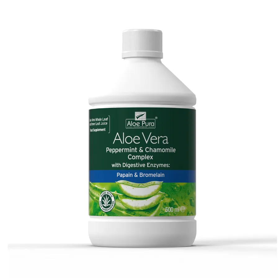 Optima Aloe Pura Aloe Vera Juice with Digestive Enzymes, Peppermint & Chamomile 500ml