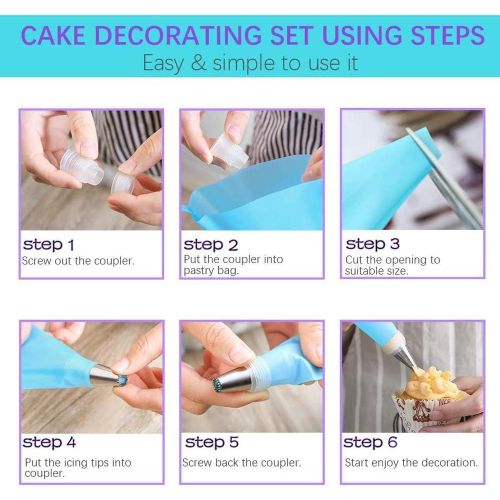 Stainless Steel 6 Pcs Cake Decorating Nozzle with Piping Bag Multifunctional Cake decorating tools  ✅Material: Silicone pastry bag with stainless steel Cake mouth