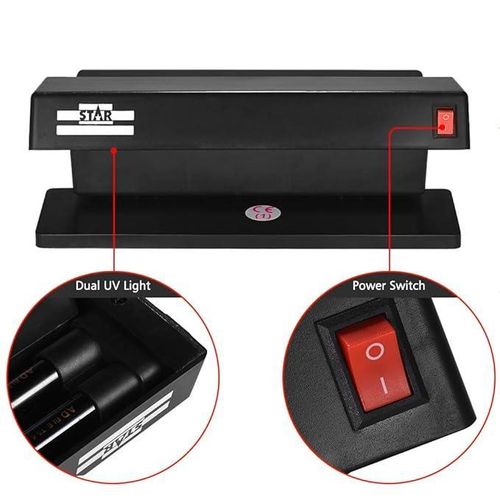 Portable UV Counterfeit Money Detector Fake Note Checker for All Currencies Cash Verification Bank Office Shop Black