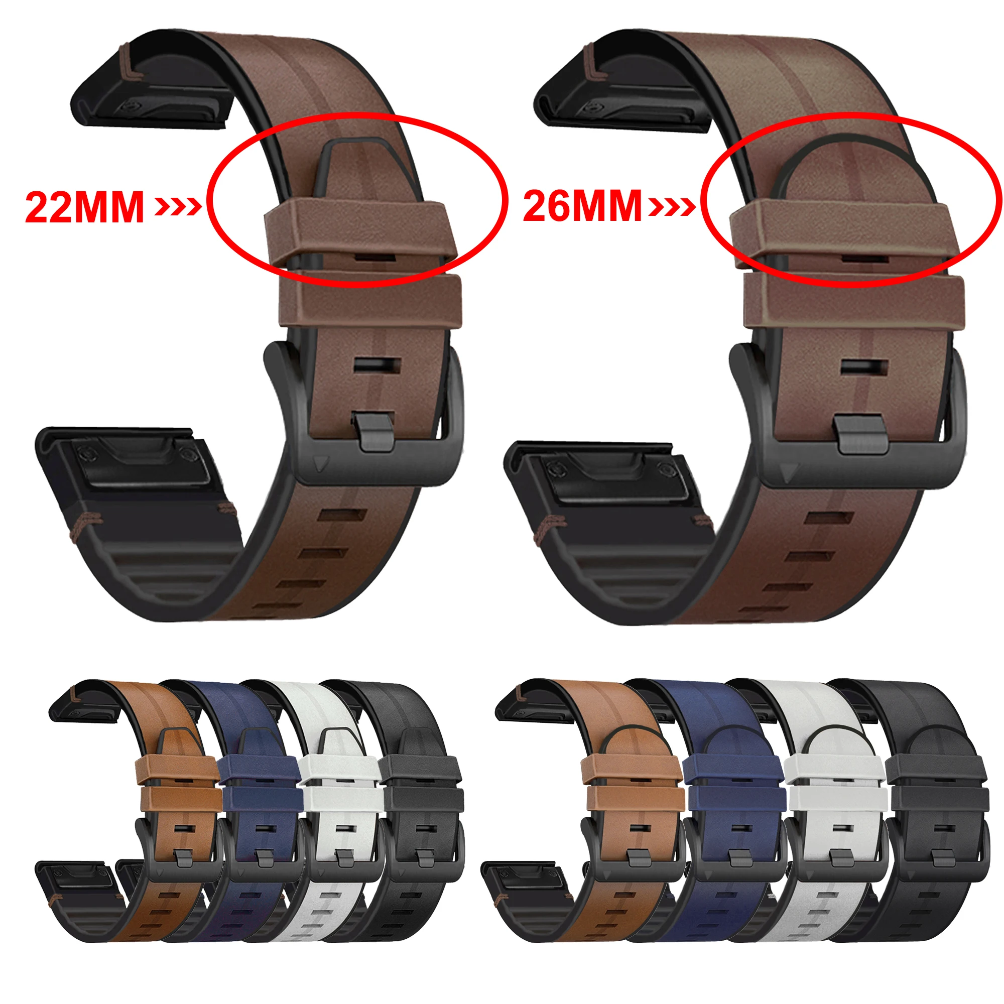 QuickFit 22 26mm Silicone Leather Strap For Garmin Fenix 6X Pro 6 7 7X 5 5X Plus Fenix 8 Epix Pro quatix8 Tactix8 47 51mm Correa