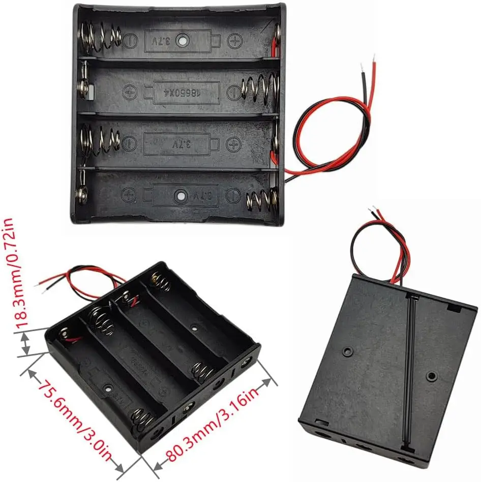 1pc/10pcs 18650 Battery Holder Box 1 Slot 2 Slot 3 Slot 4 Slot 3.7V Battery Storage Case 1/2/3/4 Cell Plastic Container with Connect Black Red Wires