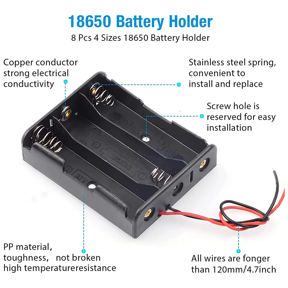 1pc/10pcs 18650 Battery Holder Box 1 Slot 2 Slot 3 Slot 4 Slot 3.7V Battery Storage Case 1/2/3/4 Cell Plastic Container with Connect Black Red Wires