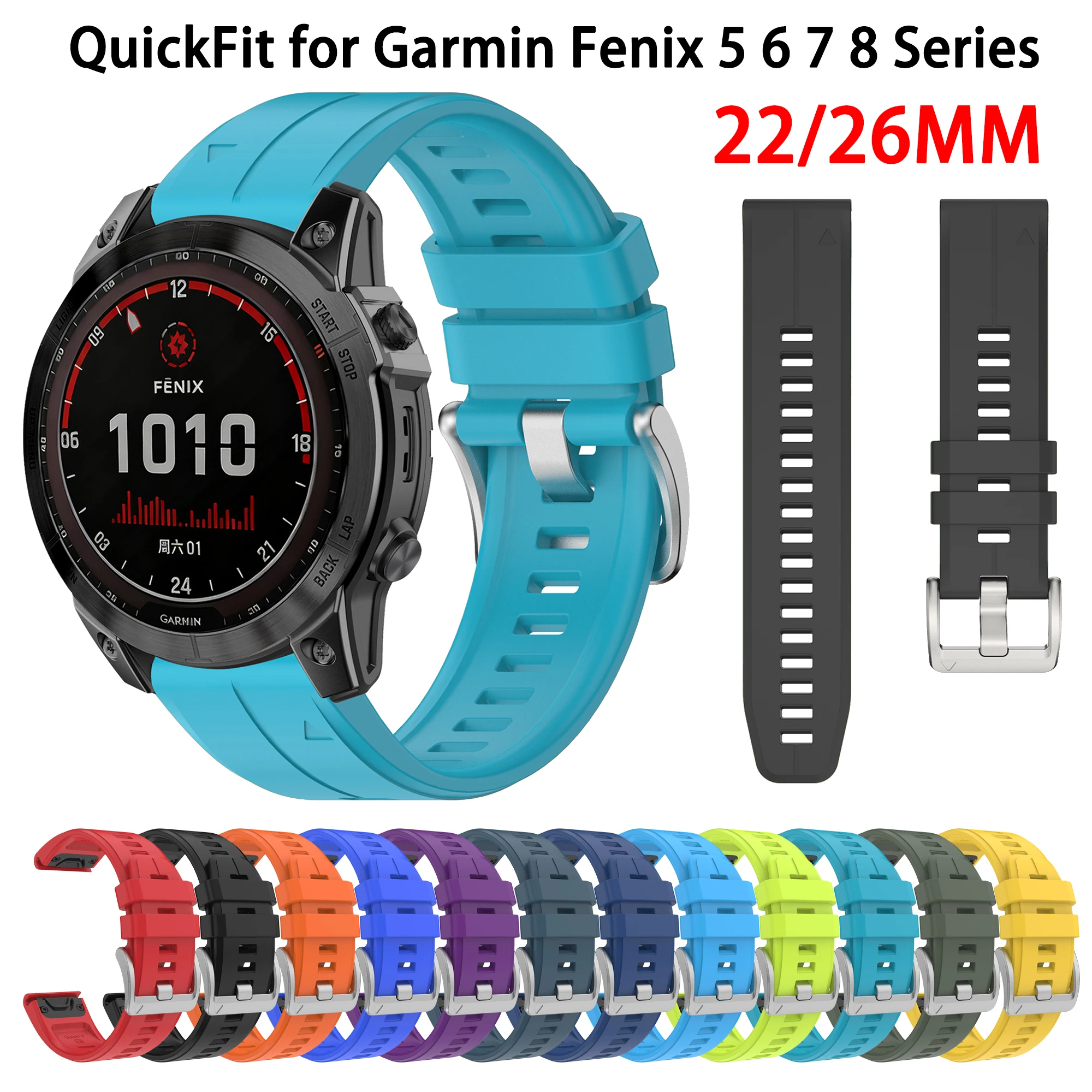 QuickFit 22 26mm Silicone Watch Strap For Garmin Fenix 5 5X Plus WatchBand Fenix 8 7 7X 6 6X EPIX Gen2 47 51mm Enduro 3 2 Correa