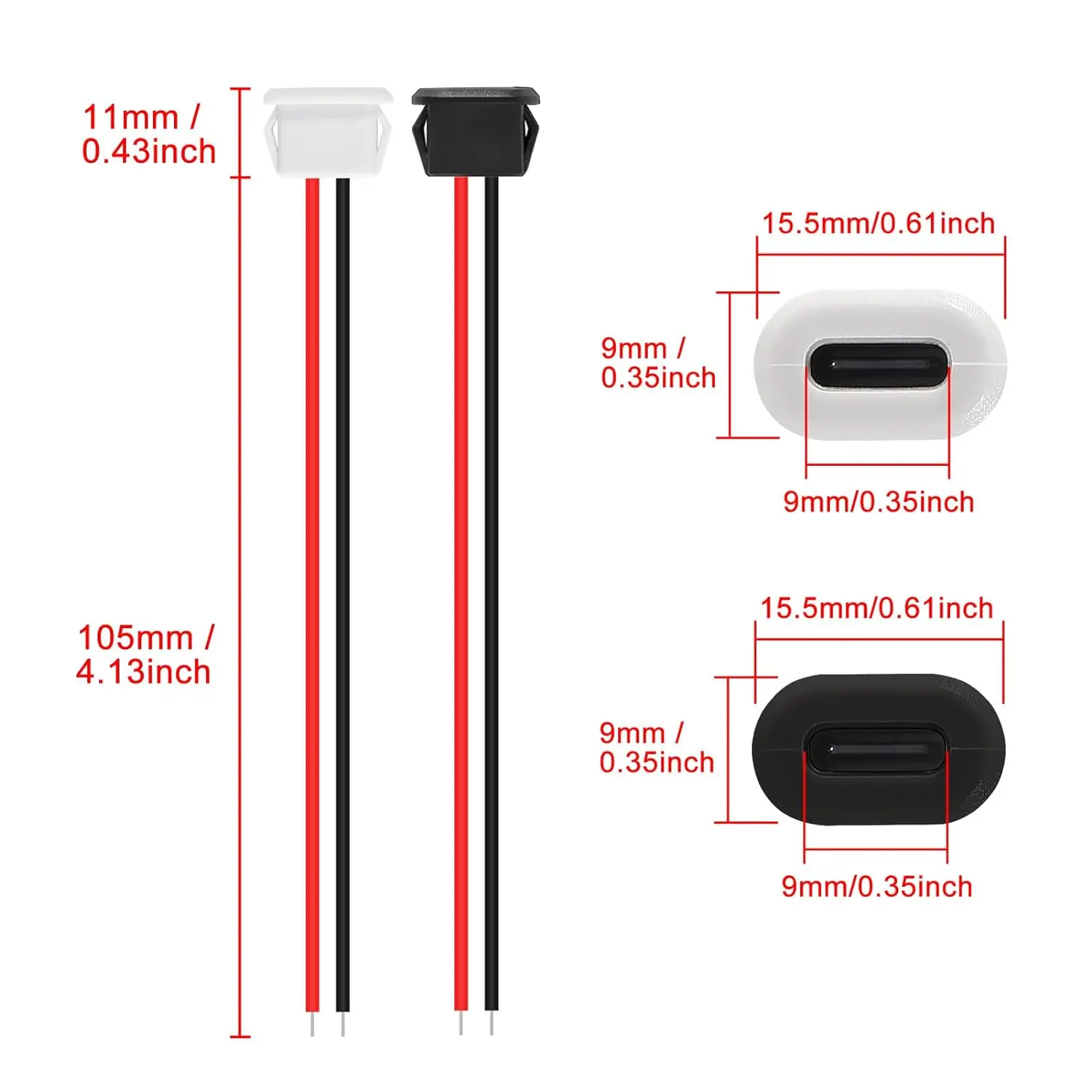 Type-C Female Chassis Waterproof 2P Solder Wire Type USB C Pigtail Cable Extension Power Cable USB-C Plug to 2 Pin Bare