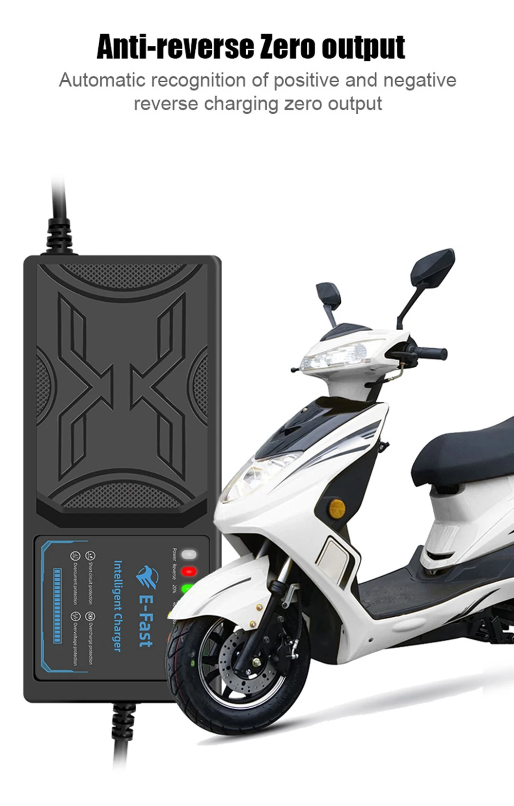72V 32Ah Electric Scooter Charger with Reverse Polarity Protection, Auto Shut-off When Fully Charged, and Temperature Protection