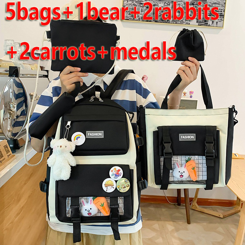 【with toys】5Pcs/set Backpacks & Bookbags School bags Women's Bags Handbags Shoulder bag Messenger bag Pencil bag Coin Pocket