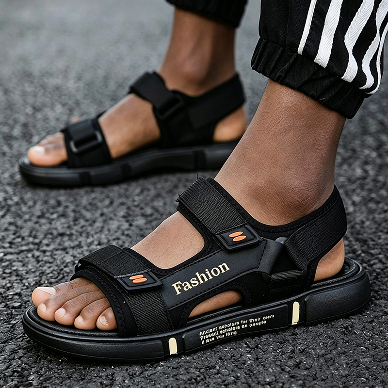 Men's casual fashion sports driving sandals dual-use shoes for external wear Durable and breathable slippers sneakers black