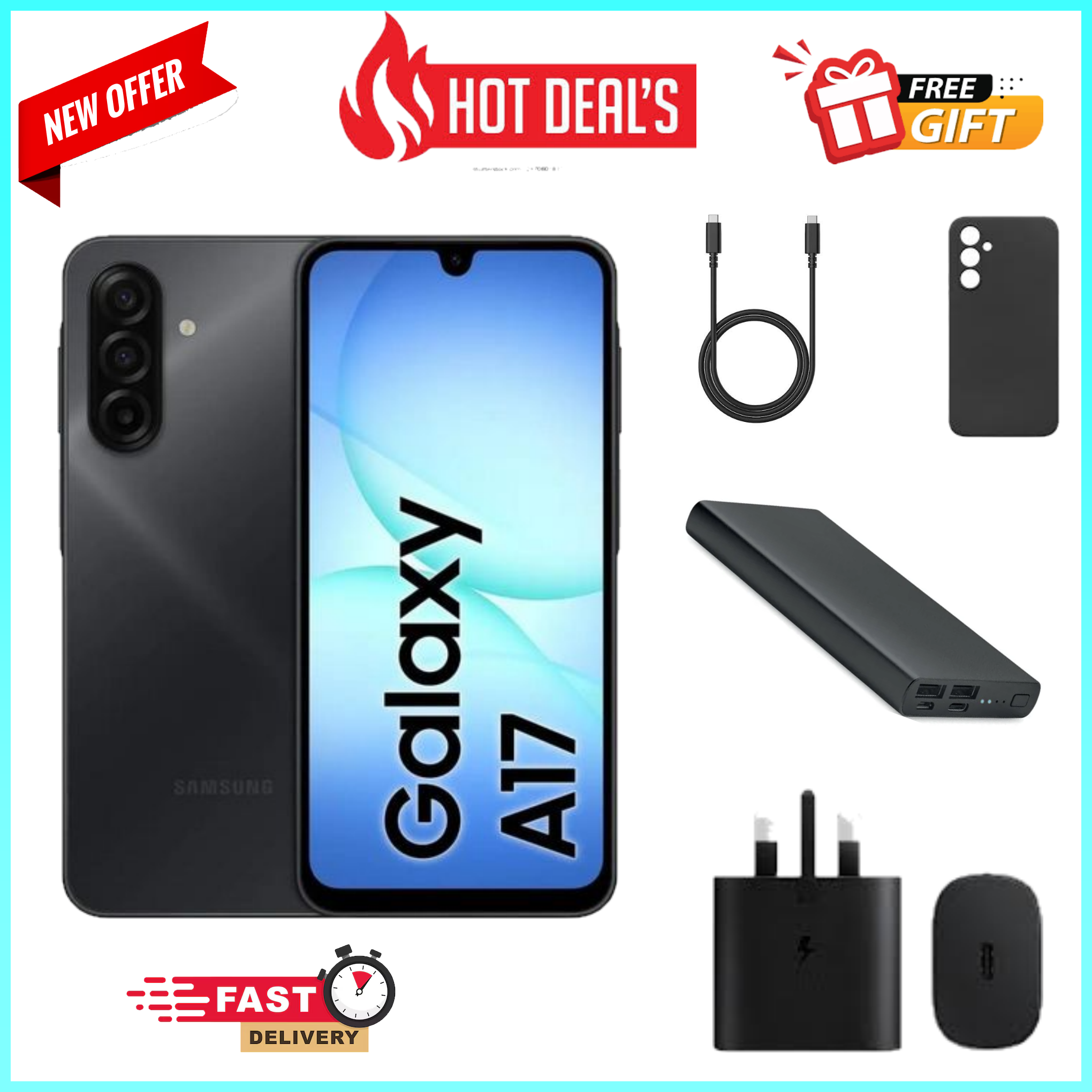 LIMITED TIME OFFERS!! Samsung Galaxy A17 128GB+4GB 6.7" Super AMOLED Display 50MP Camera Android 15 IP54 Waterproof 5000mAh 25W Type-C AI Smart Phones Samsung A17 A17 samsung +FREEGIFTS smartphone