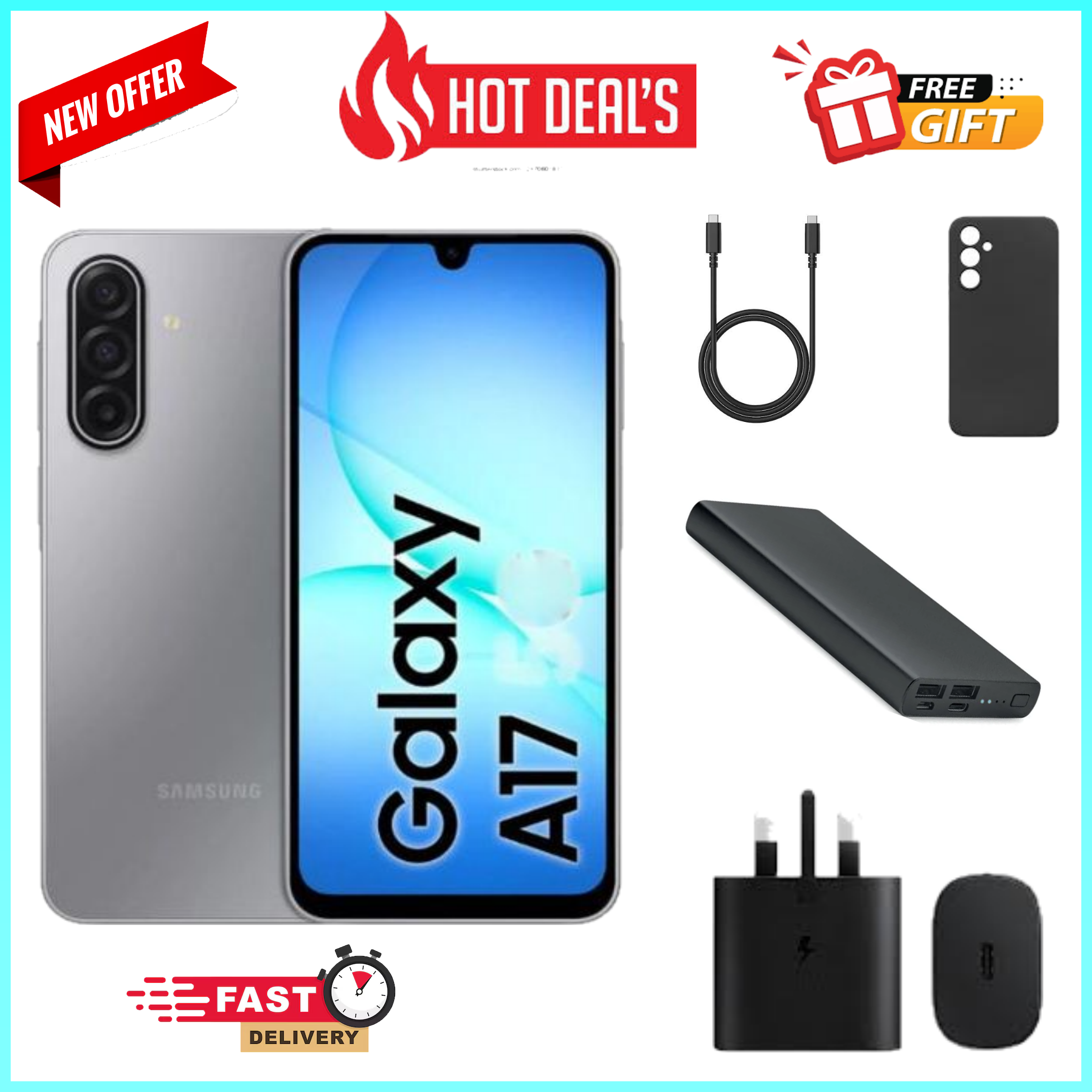 LIMITED TIME OFFERS!! Samsung Galaxy A17 128GB+4GB 6.7" Super AMOLED Display 50MP Camera Android 15 IP54 Waterproof 5000mAh 25W Type-C AI Smart Phones Samsung A17 A17 samsung +FREEGIFTS smartphone