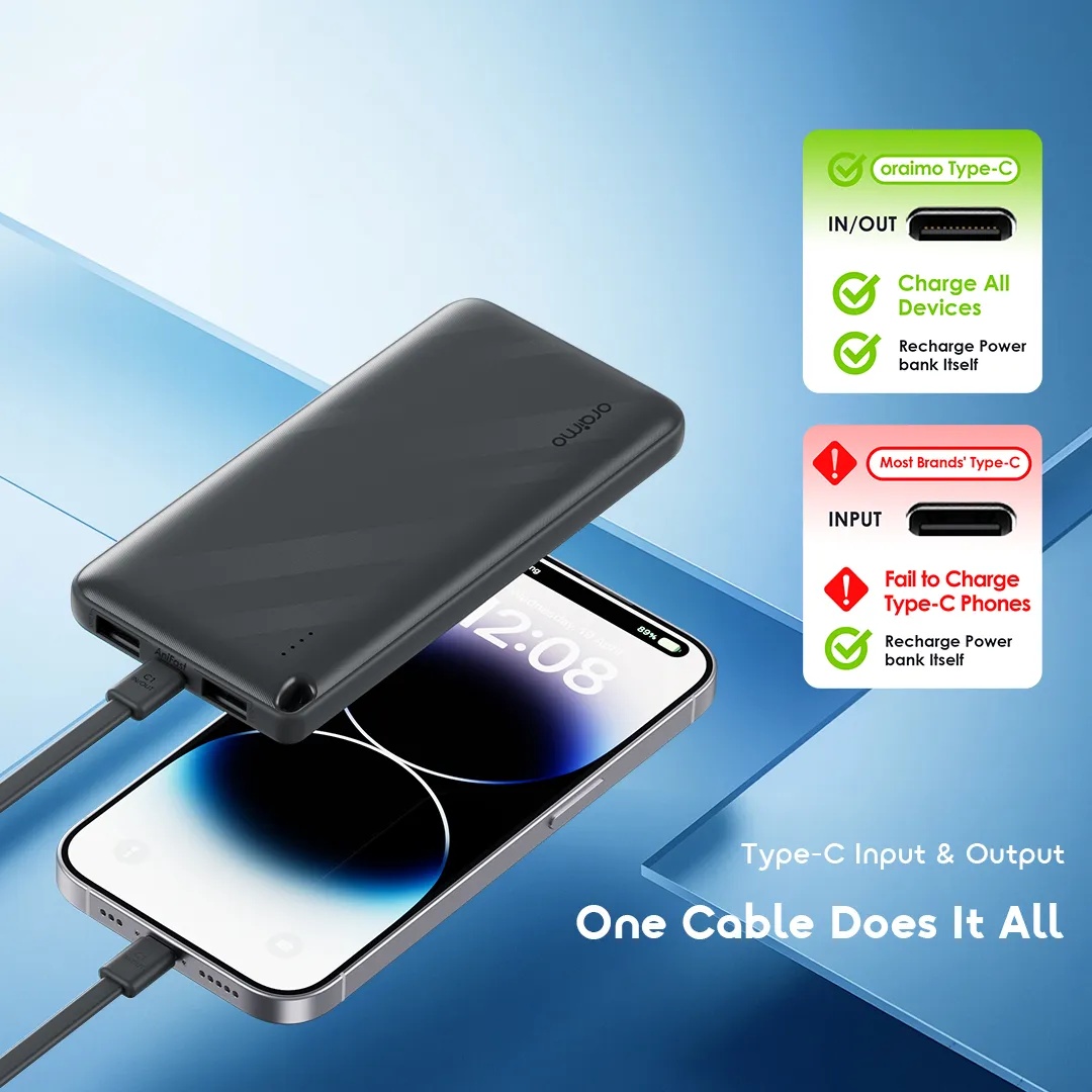 AMAZING DEALS!! oraimo PowerFlow L1 Power Bank (OPB-1103): 100000mAh | 15W Fast Charging | 2 USB-A Outputs | Type-C Input/Output | 3-Device Charging  | PowerBanks oraimo 10000mah+FREE GIFTS