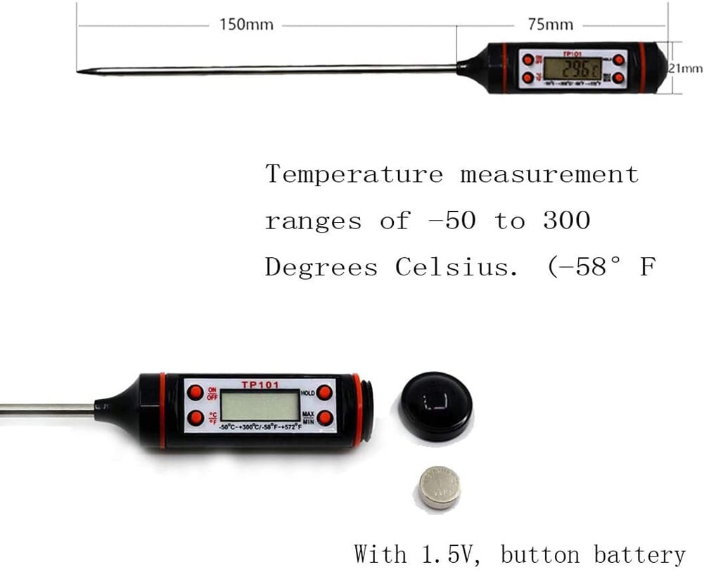 Premium Digital Food Thermometer Instant Read Kitchen Thermometer with LED Display Celsius & Fahrenheit Modes Battery Operated Auto Power Off Heat Range -50°C to 300°C Perfect for BBQ, Meat