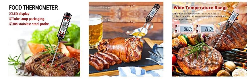 Premium Digital Food Thermometer Instant Read Kitchen Thermometer with LED Display Celsius & Fahrenheit Modes Battery Operated Auto Power Off Heat Range -50°C to 300°C Perfect for BBQ, Meat
