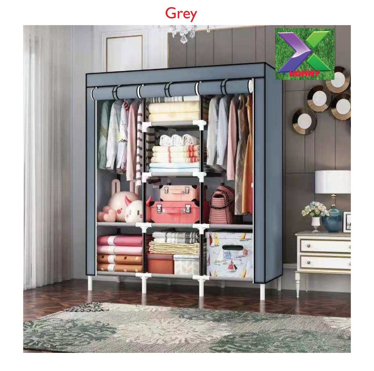 New in portable wooden wardrobe three column lightweight and easy to move