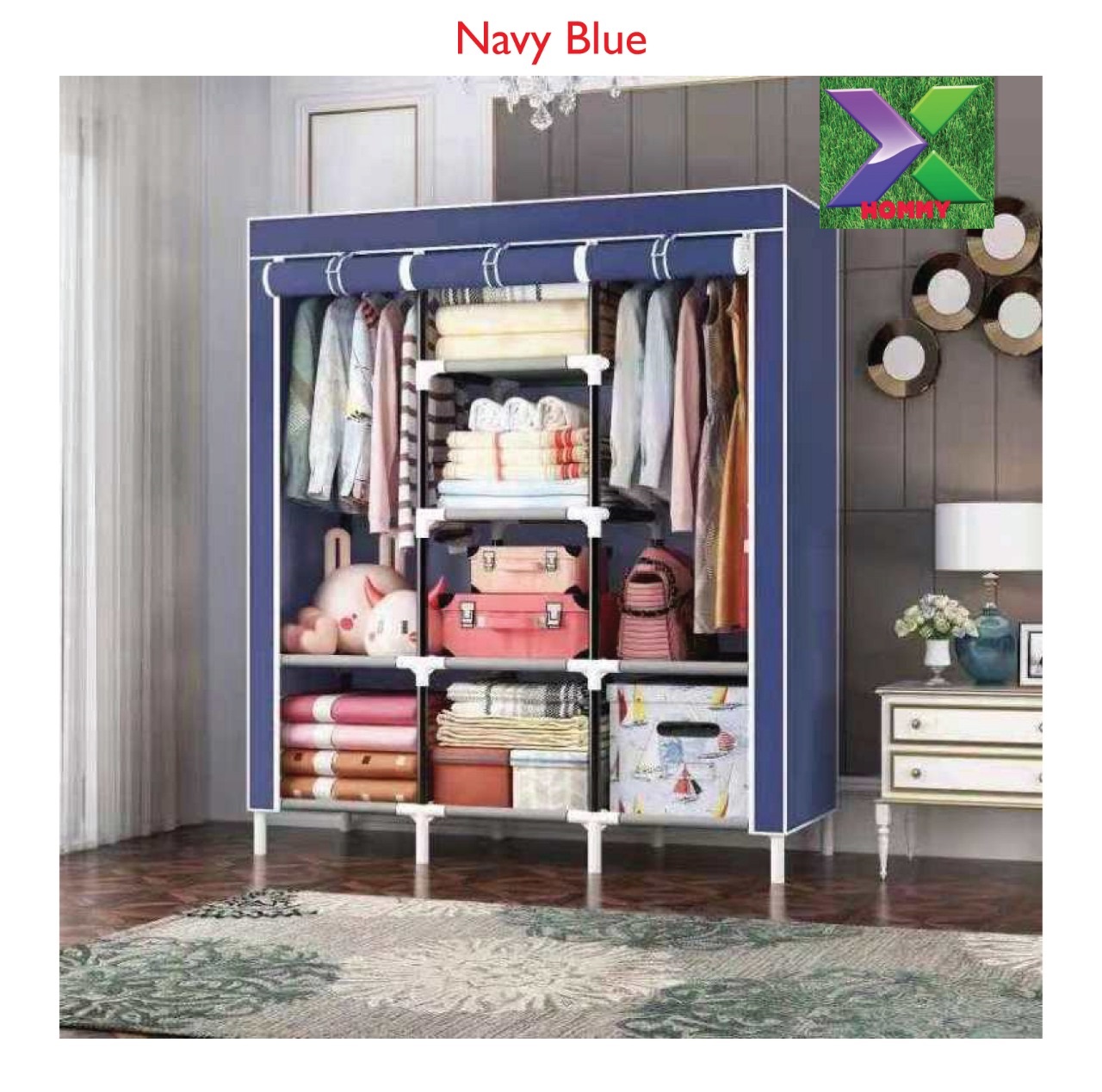 New in portable wooden wardrobe three column lightweight and easy to move