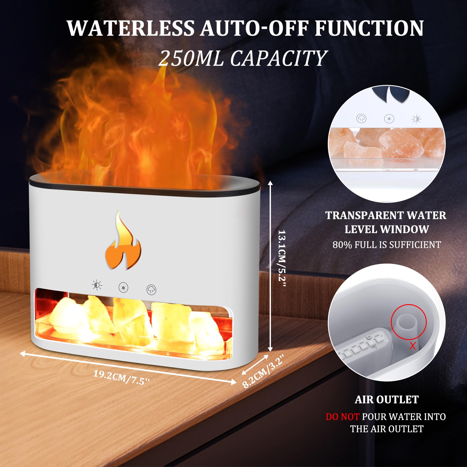 10W salt stone fire place aroma diffuser humidifier (capacity 250ml tank 15-25ml/h atomized humidity) now available in white colour