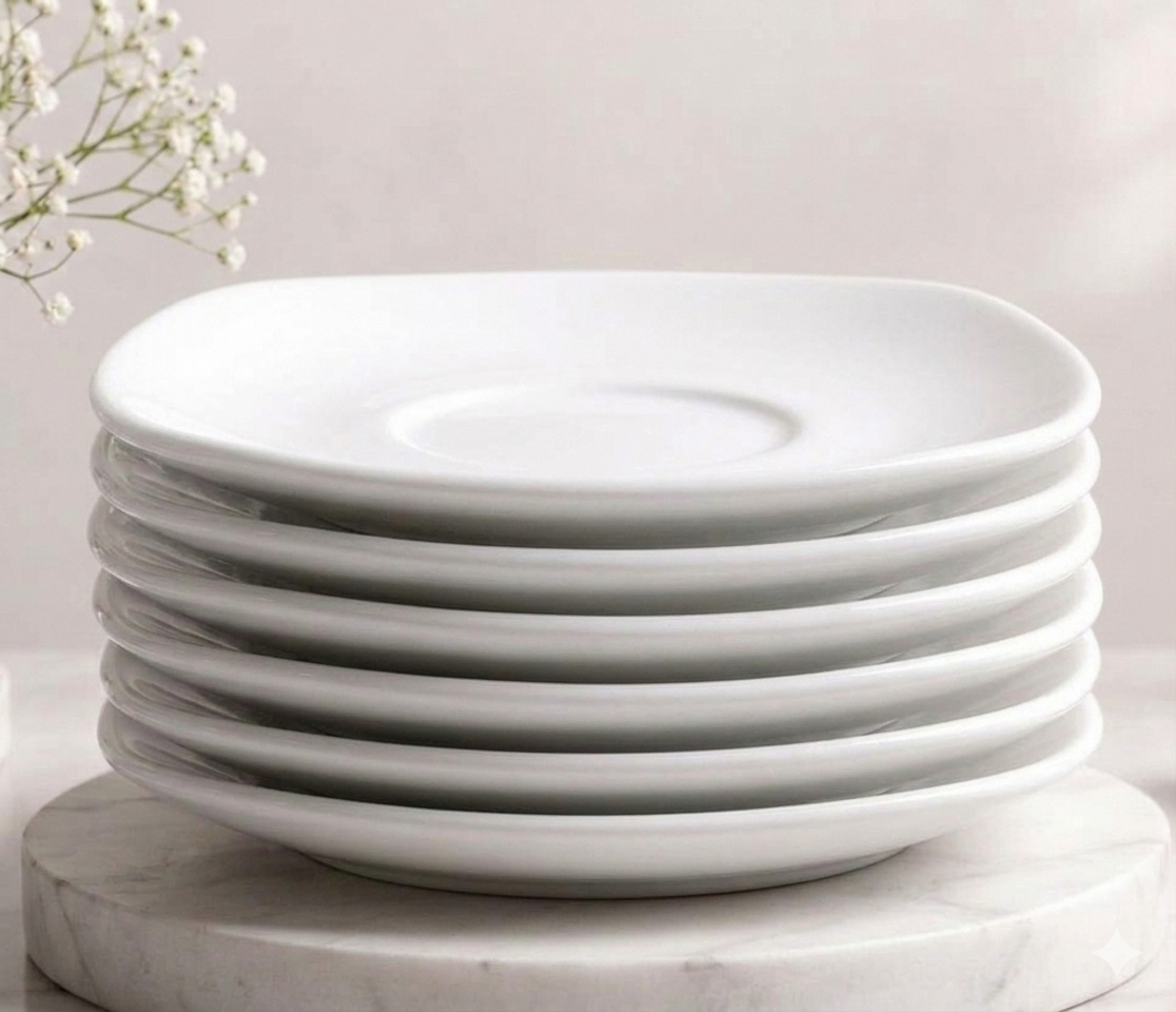 Luxurious Plain white Elegant Square Saucer for Tea/Coffee Mugs-6pcs
