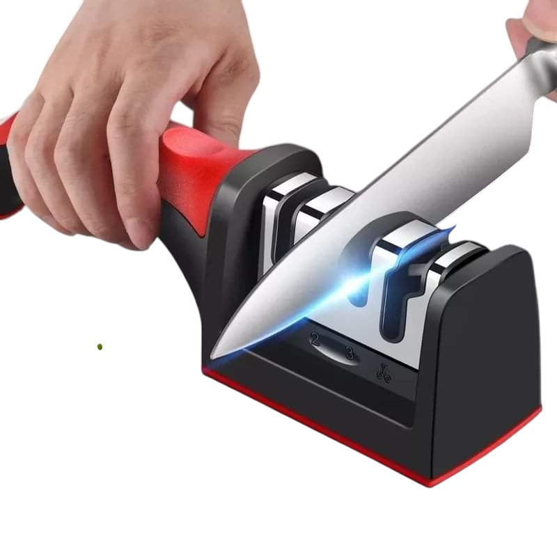 Premium 3-Stage Kitchen Knife Sharpener with Non-Slip Base Durable stainless-steel blades provide precise sharpening and long-lasting performance.