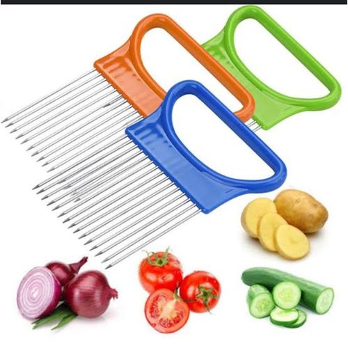 Stainless Steel Onion Holder Slicer – Multi-Purpose Vegetable Cutter & Safe Cutting Guide Tool for Kitchen Cooking Prep