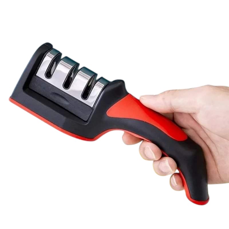 Premium 3-Stage Kitchen Knife Sharpener with Non-Slip Base Durable stainless-steel blades provide precise sharpening and long-lasting performance.
