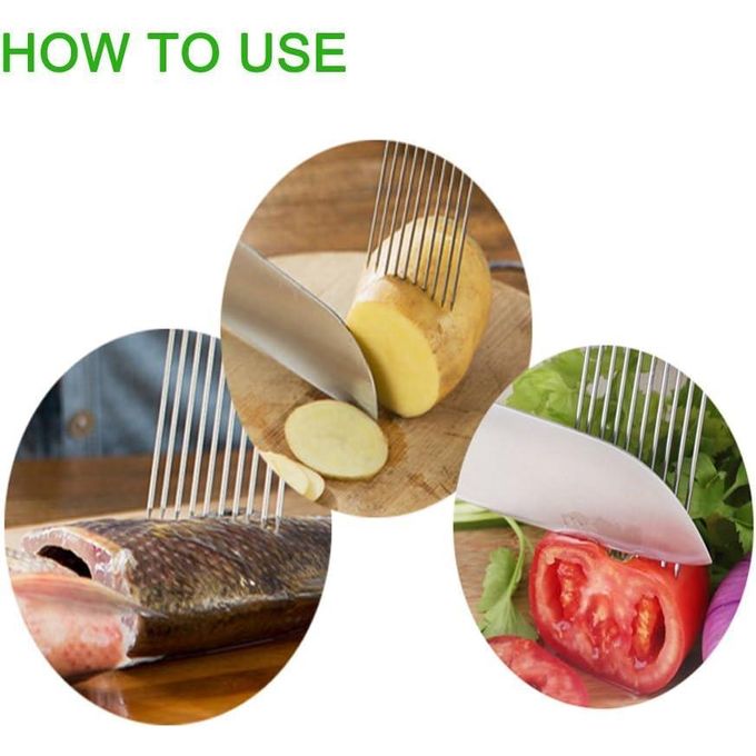 Stainless Steel Onion Holder Slicer – Multi-Purpose Vegetable Cutter & Safe Cutting Guide Tool for Kitchen Cooking Prep