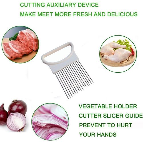 Stainless Steel Onion Holder Slicer – Multi-Purpose Vegetable Cutter & Safe Cutting Guide Tool for Kitchen Cooking Prep