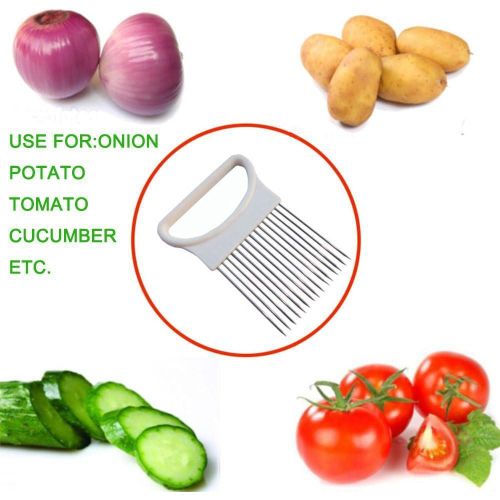 Stainless Steel Onion Holder Slicer – Multi-Purpose Vegetable Cutter & Safe Cutting Guide Tool for Kitchen Cooking Prep