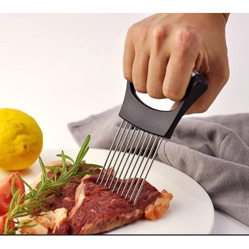 Stainless Steel Onion Holder Slicer – Multi-Purpose Vegetable Cutter & Safe Cutting Guide Tool for Kitchen Cooking Prep