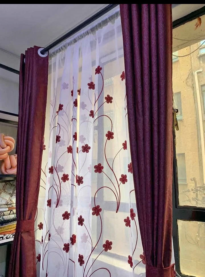 3PCS FULL SET Maroon Curtains Set | Heavy Fabric + Free Premium Heavy Sheer | Living Room & Bedroom | Ready Made.