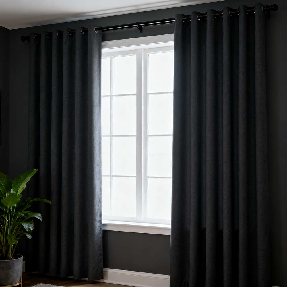 3PCS FULL SET Gray Curtains Set | Heavy Fabric + Free Premium Heavy Sheer | Living Room & Bedroom | Ready Made. Grey Blackout Curtains Set 04