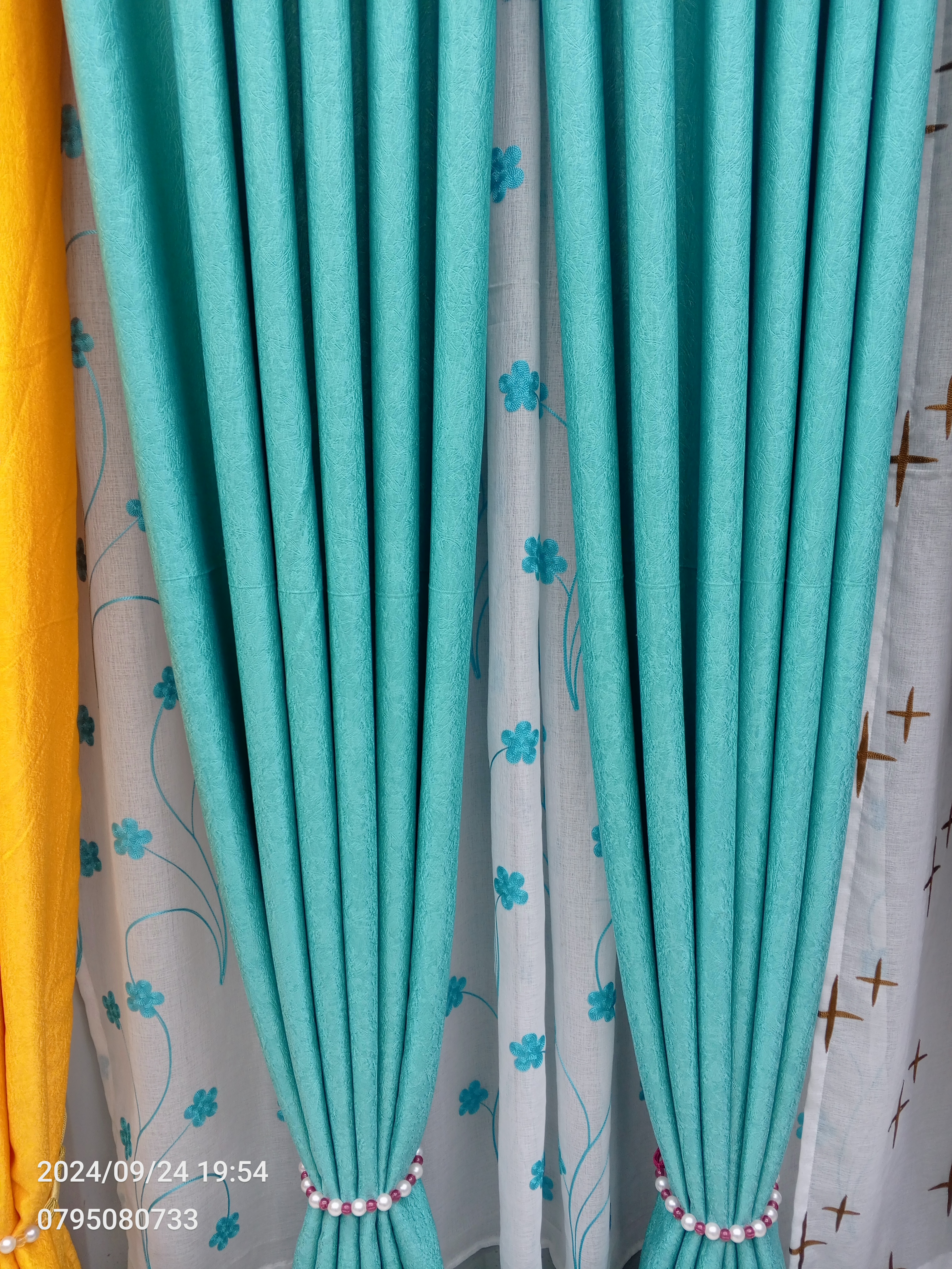 3PCS FULL SET Turquoise Blue Blackout Curtains Set | Heavy Fabric + Free Premium Heavy Sheer | Ready Made | Living Room & Bedroom