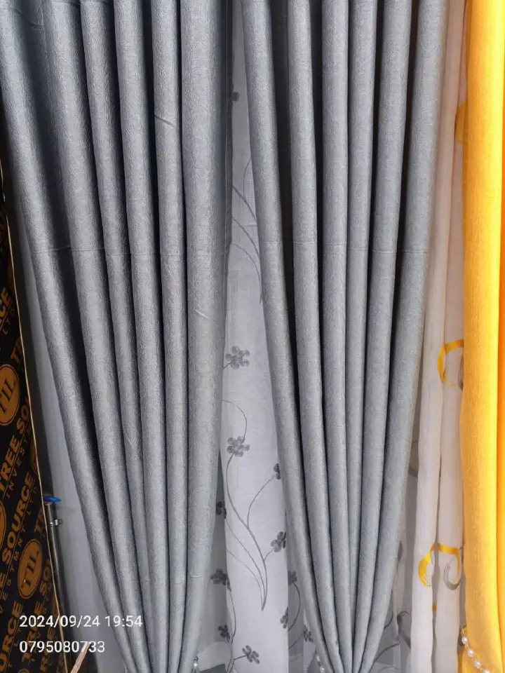 3PCS FULL SET Gray Curtains Set | Heavy Fabric + Free Premium Heavy Sheer | Living Room & Bedroom | Ready Made. Grey Blackout Curtains Set 04