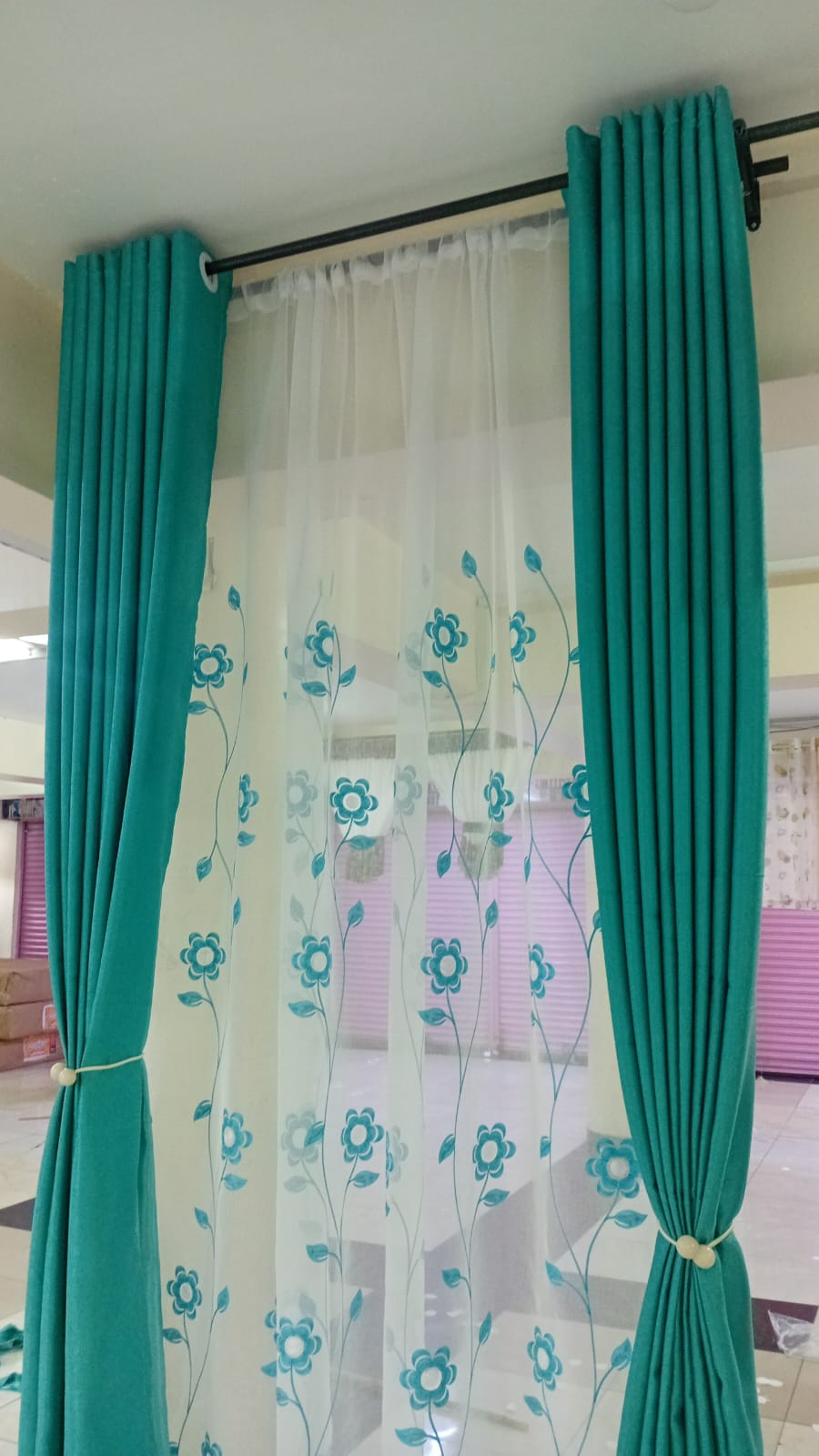 3PCS FULL SET Turquoise Blue Blackout Curtains Set | Heavy Fabric + Free Premium Heavy Sheer | Ready Made | Living Room & Bedroom